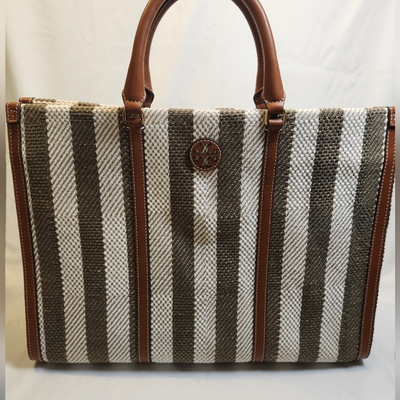 Tory Burch Handbags - Tory Burch Blake Jumbo Striped Tote Grove Green